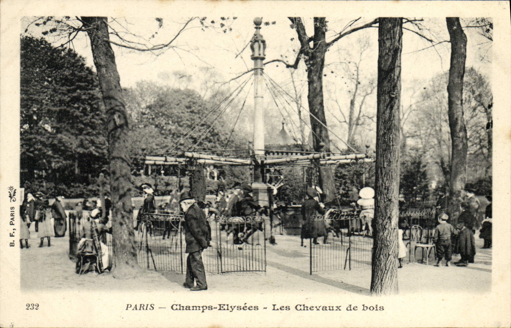 VINTAGE POSTCARD Paris Champs Elysées wooden horses TOP
