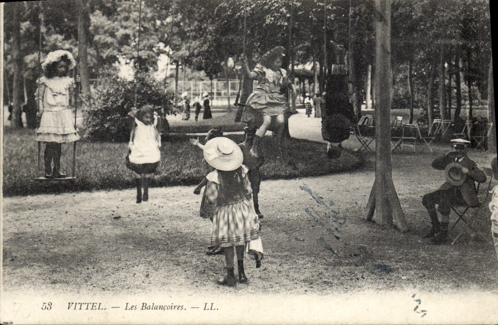 VINTAGE POSTCARD Vichy the swings Children
