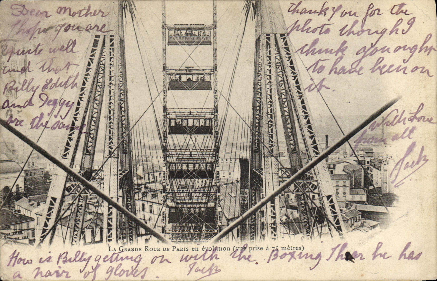 VINTAGE POSTCARD Fun fair the large wheel of Paris in evolution