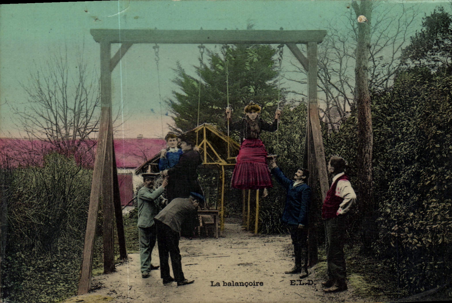 VINTAGE POSTCARD the swing Woman