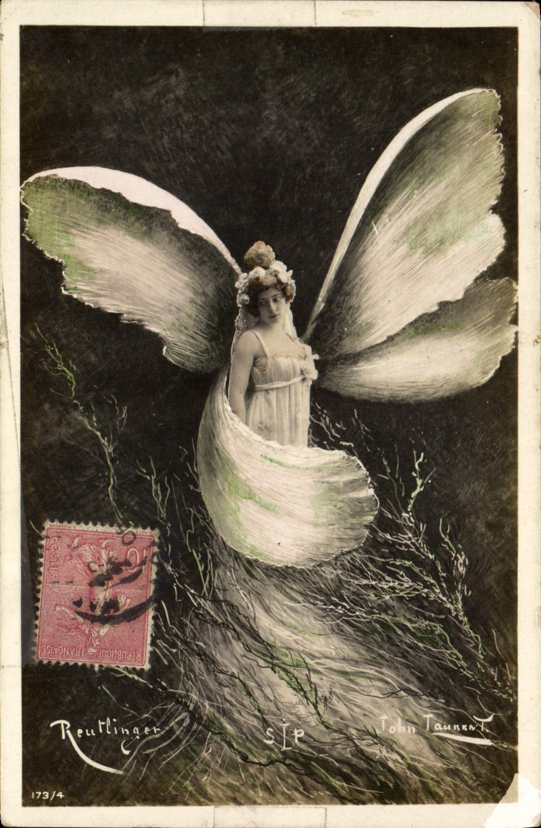 VINTAGE POSTCARD Fantasy Woman Butterfly