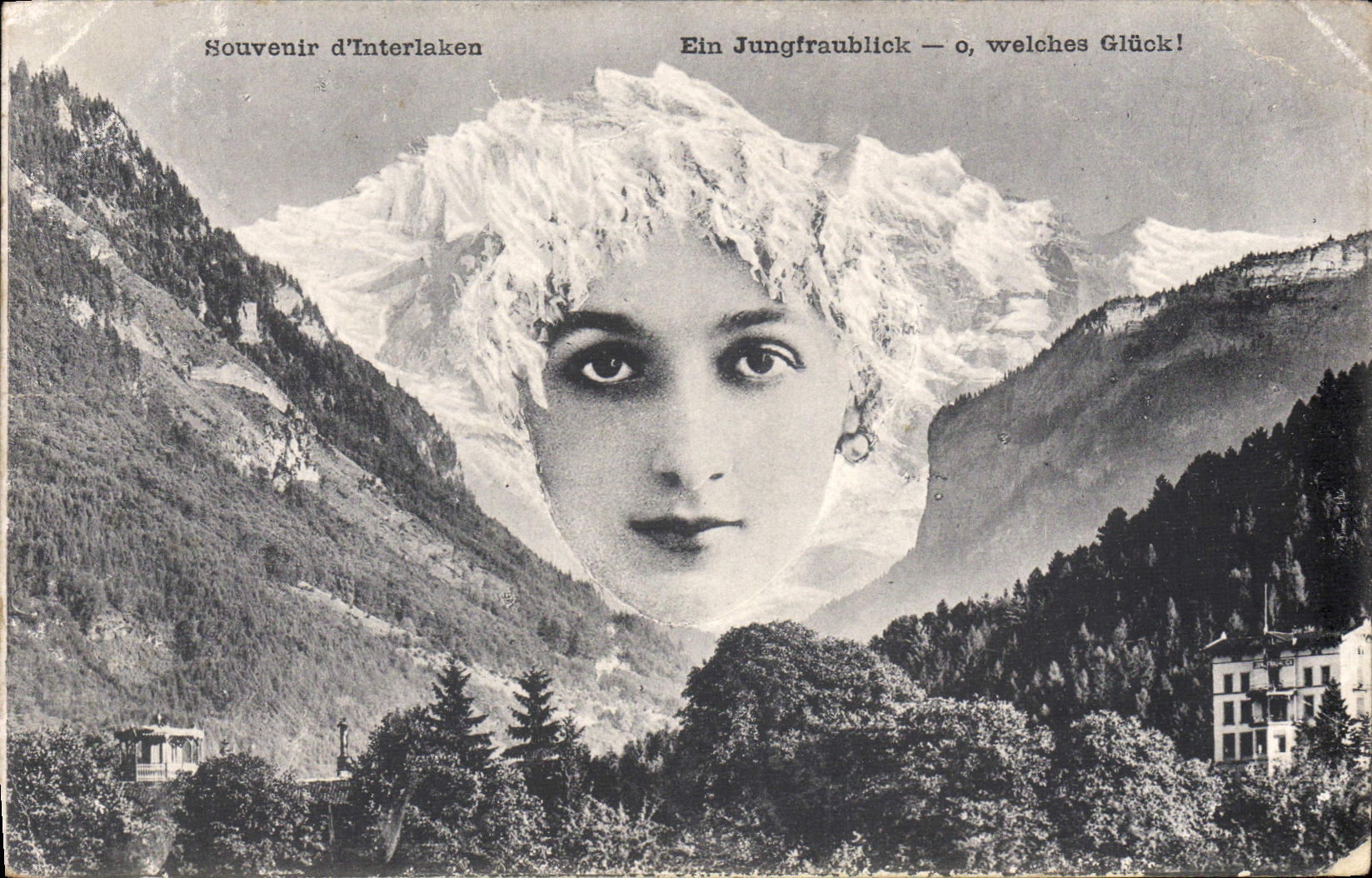 VINTAGE POSTCARD Fantasy Surrealism Souvenir of Interlaken Woman