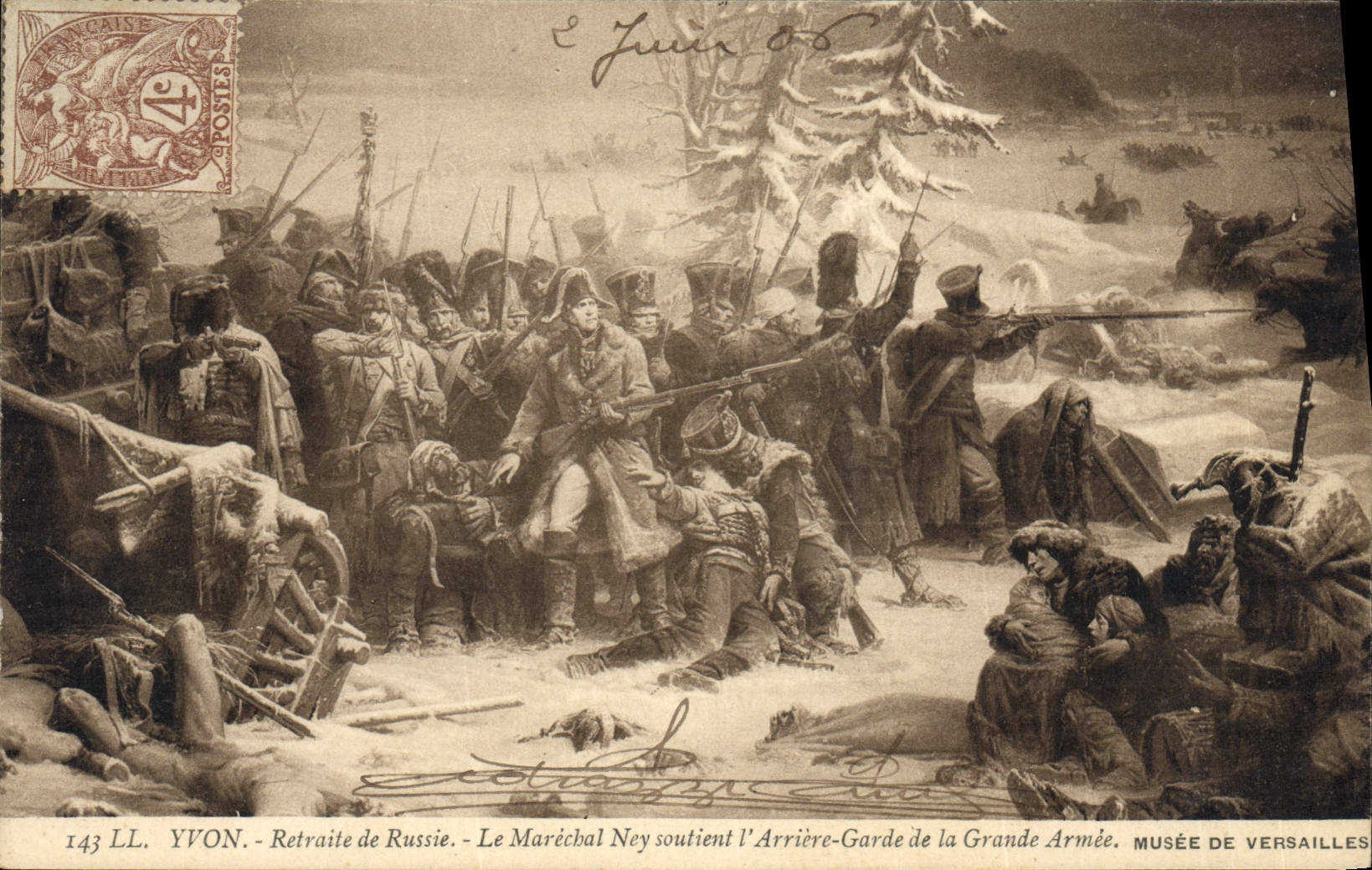 VINTAGE POSTCARD Histoire Napoleon 1st Yvon Retraite of Russia the Ney marshal supports the arrear keeps Russia Versailles