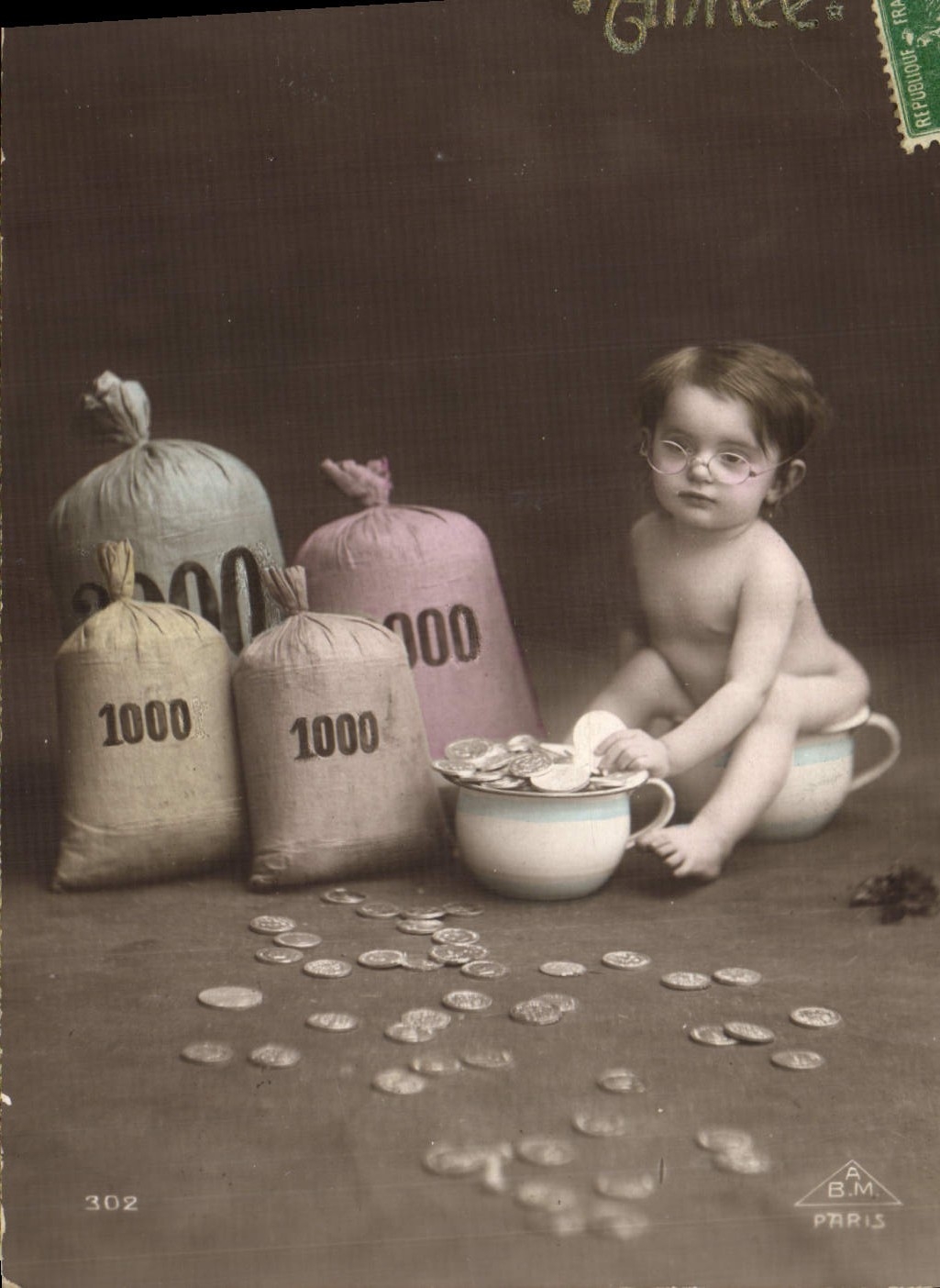 VINTAGE POSTCARD Currencies Child Currency