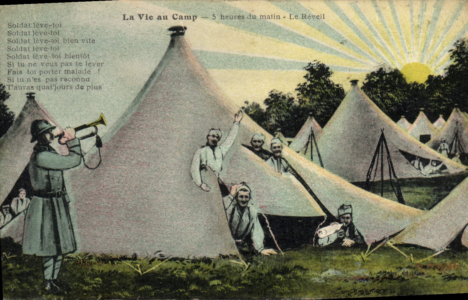 CPA Militaria La vie au camp 5 heures du matin Le reveil 
