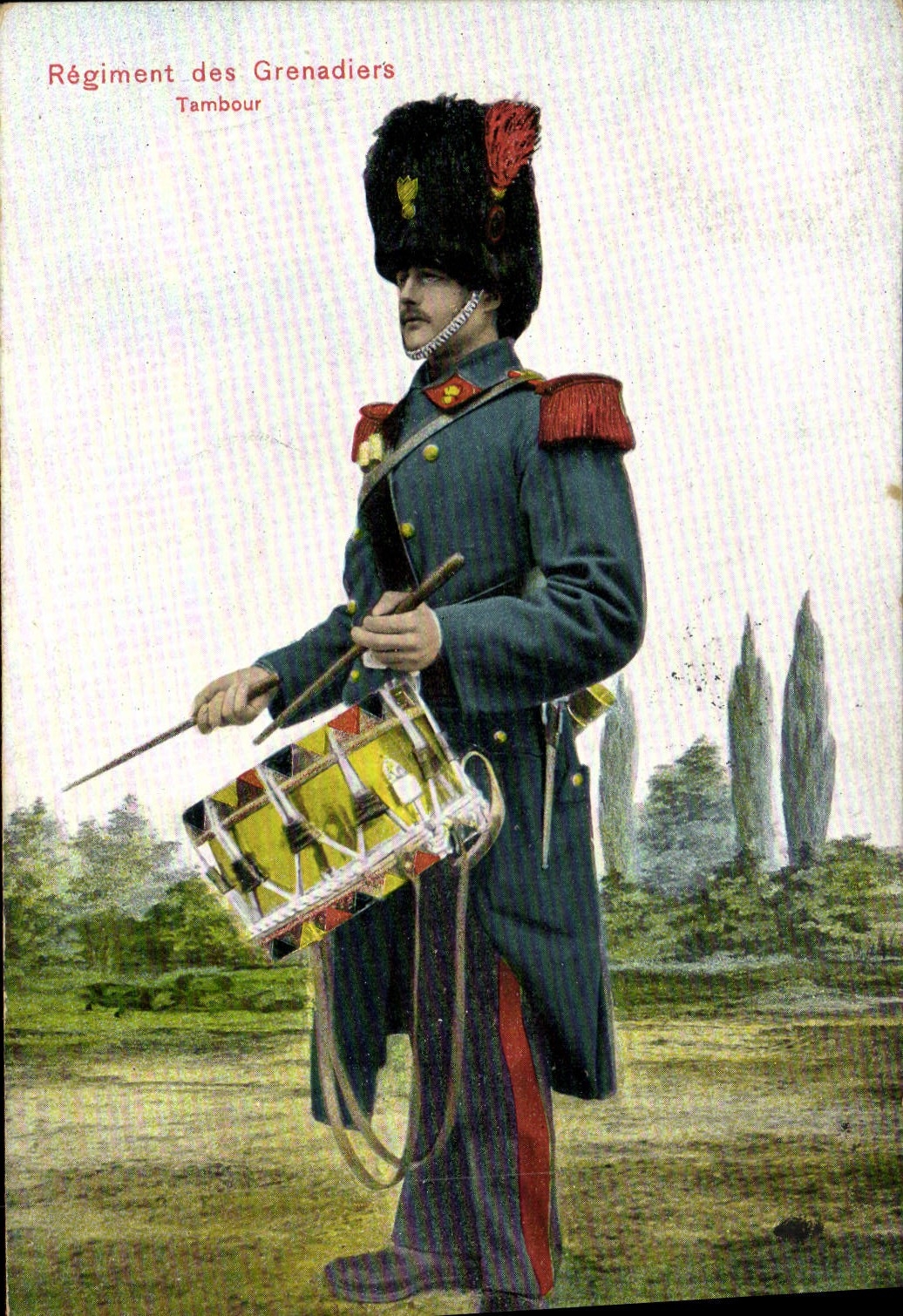 VINTAGE POSTCARD Militaria Regiment of the pomegranates Drum