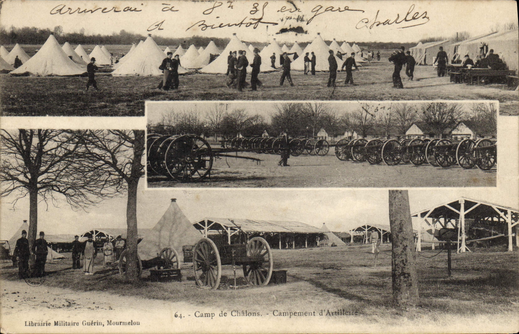 CPA Militaria Camp de Chalons Campement d'artillerie 