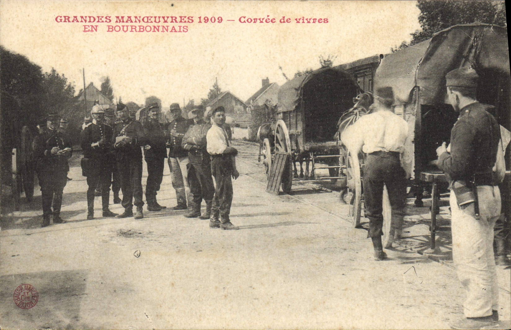CPA Militaria Grandes manoeuvres 1909 Corvee de vivres en Bourbonnais