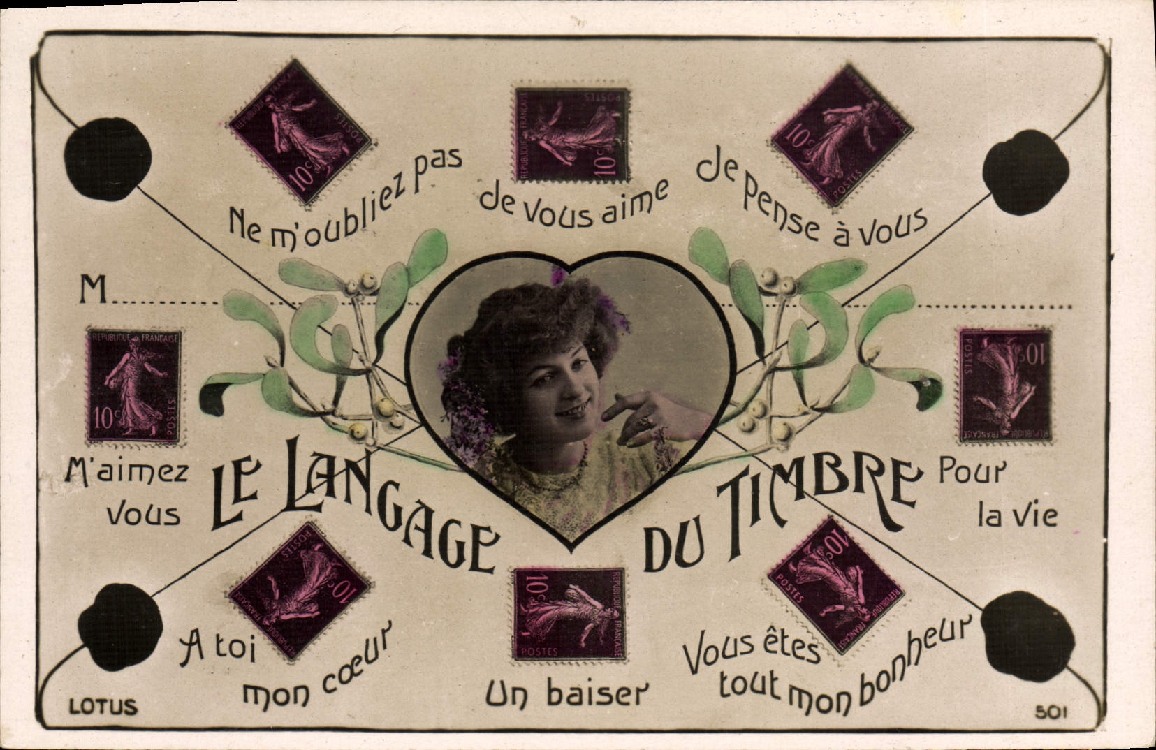 CPA Langage du timbre Semeuse 10c 