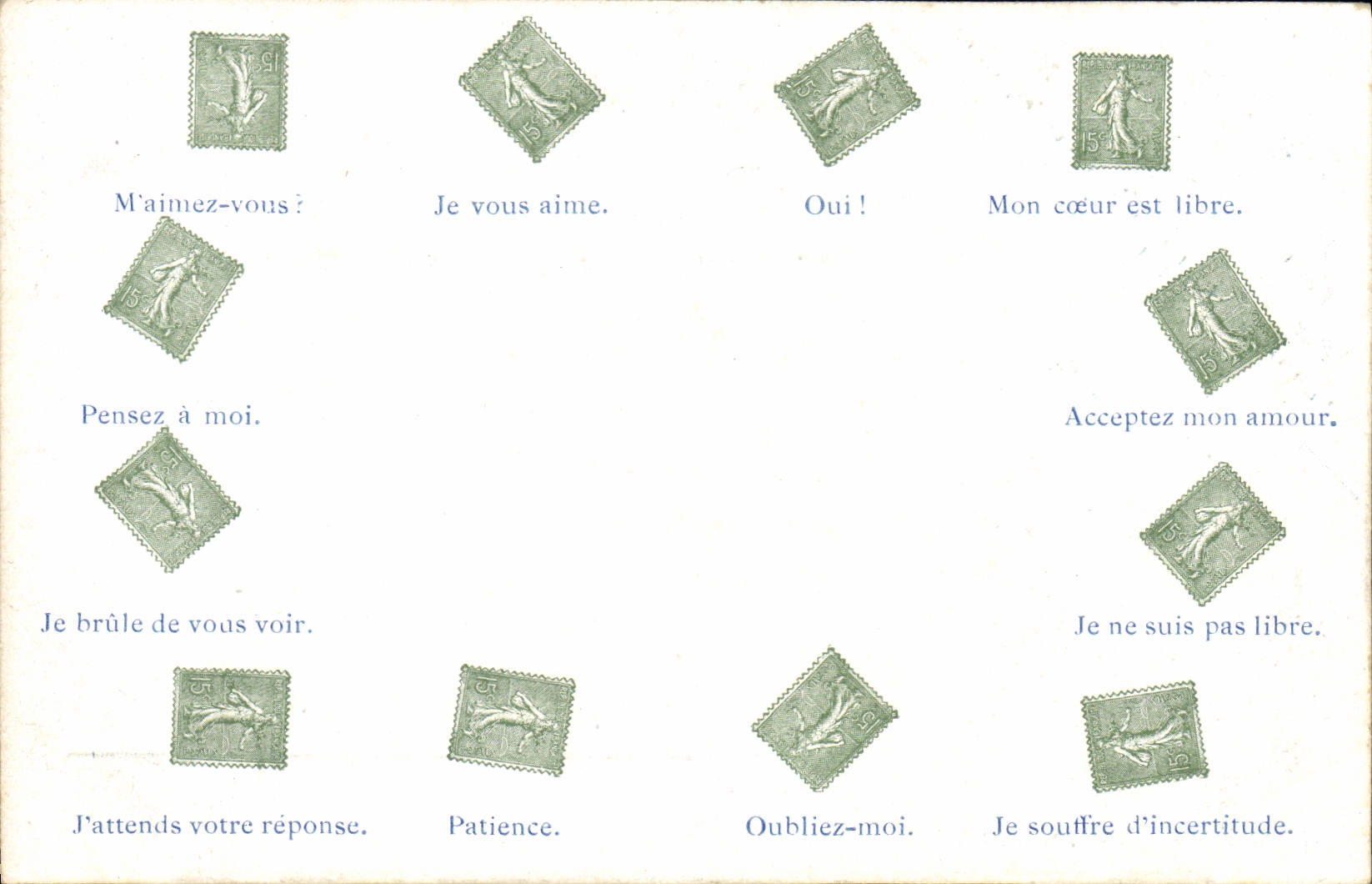 CPA Langage du timbre Semeuse 15c Lignee