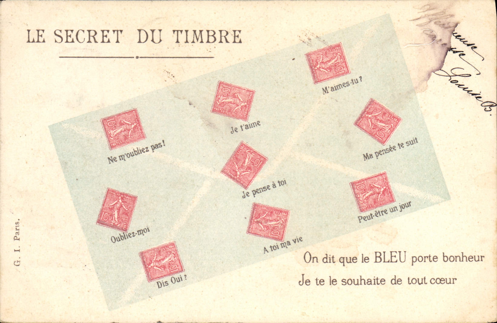 CPA Langage du timbre Semeuse 10c lignee