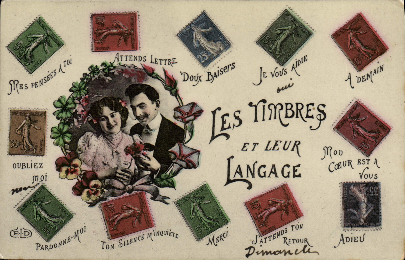 CPA Les timbres et leur langage Semeuse 
