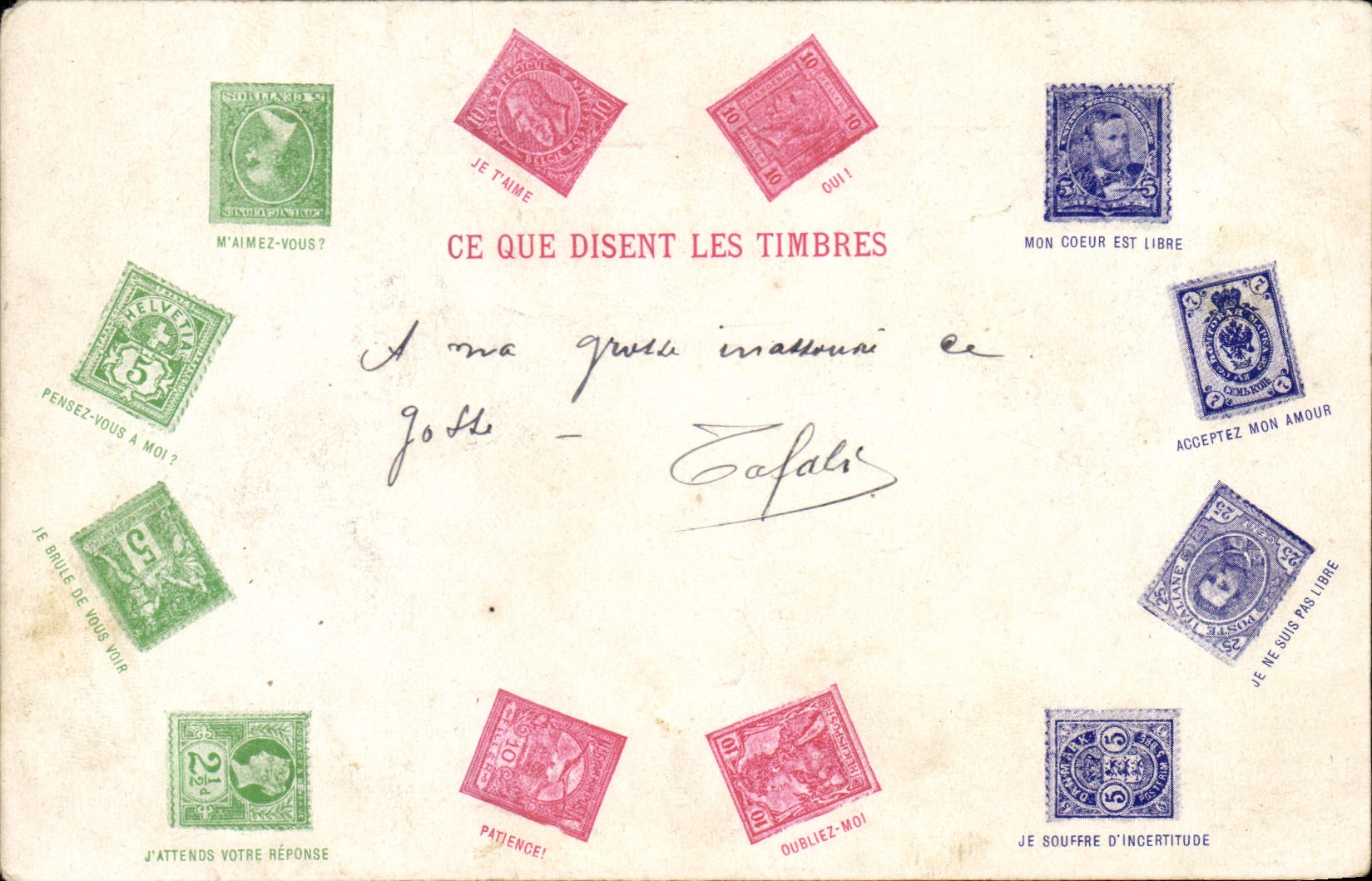 VINTAGE POSTCARD what the stamps say