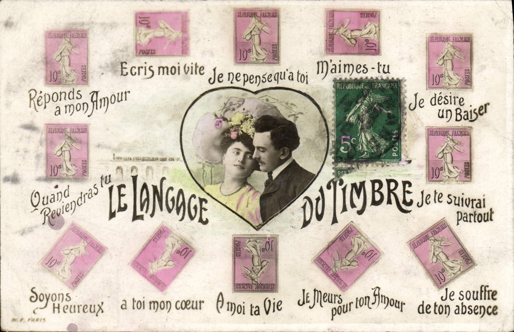CPA Le langage du timbre Semeuse 10c