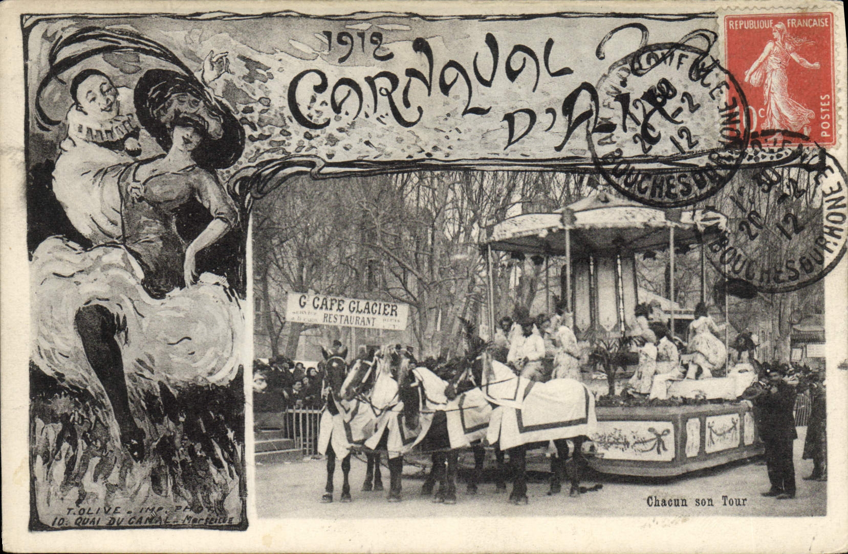 VINTAGE POSTCARD Fun fair 1912 Carnival of Aix Coffee Restoring Glacier