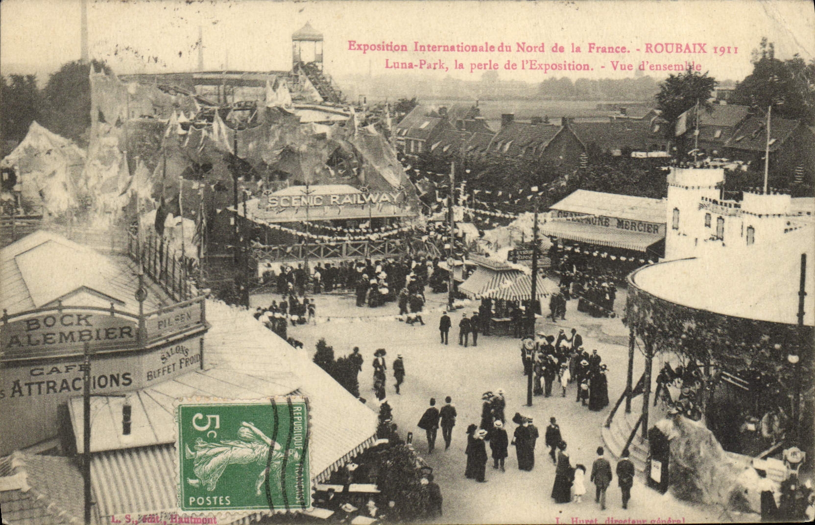 VINTAGE POSTCARD Fun fair International exhibition of the North of France Roubiax 1911 Luna Park