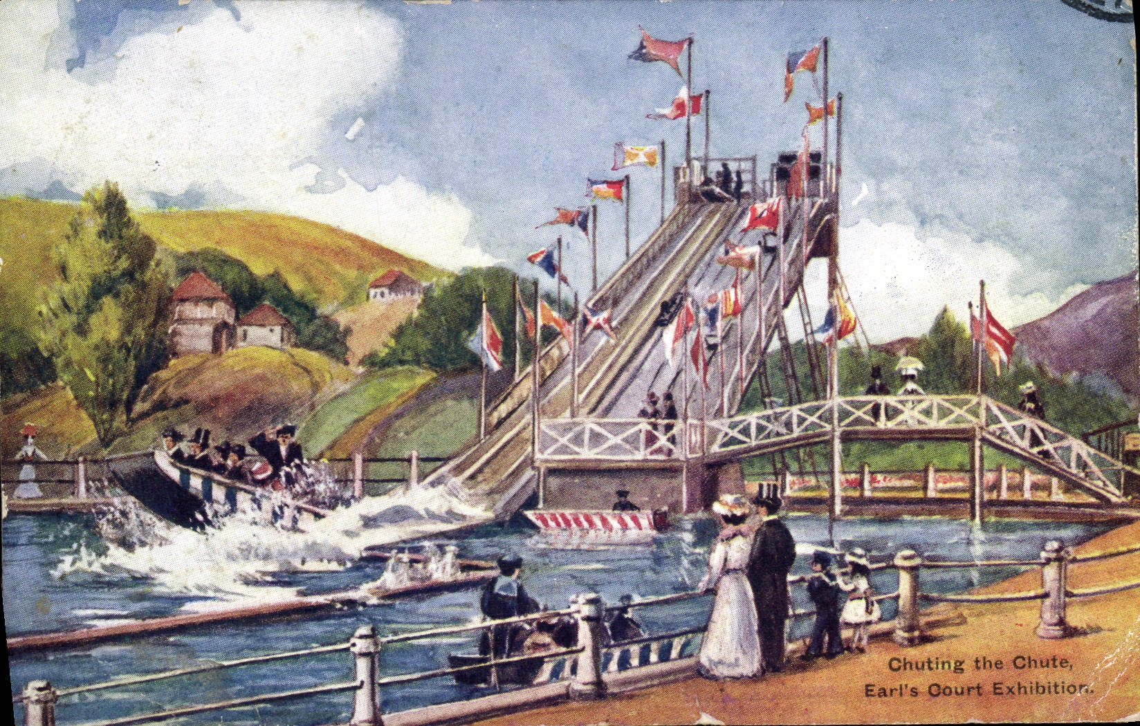 VINTAGE POSTCARD Fun fair Chuting the falls Earl' S Court Exhibition