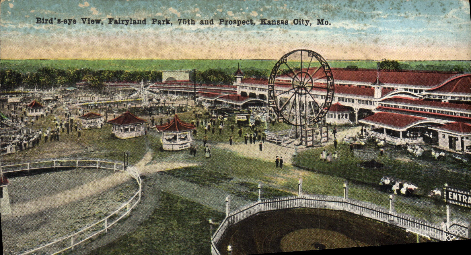 VINTAGE POSTCARD Fun fair Bird' S eye view Fairyland park 75th and prospective customer Kansas City Mo