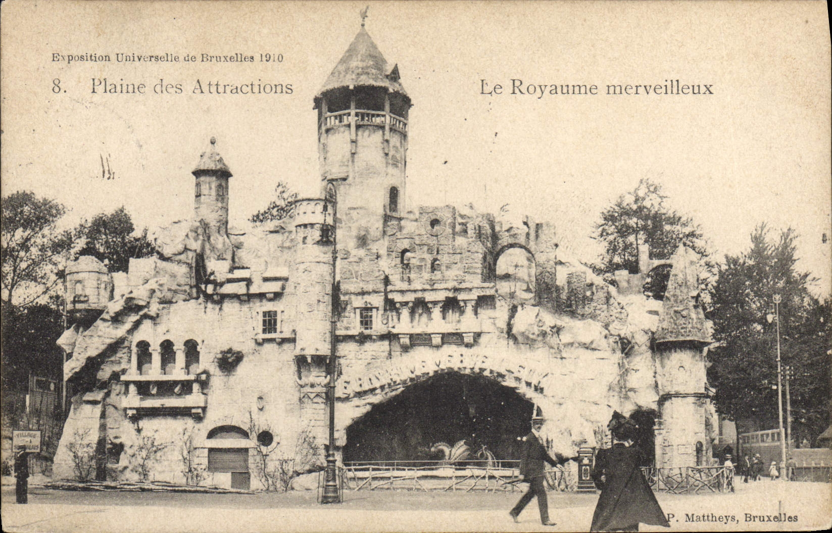 VINTAGE POSTCARD Fun fair World Fair of Brussels 1910 Plain of Attractions the marvellous kingdom
