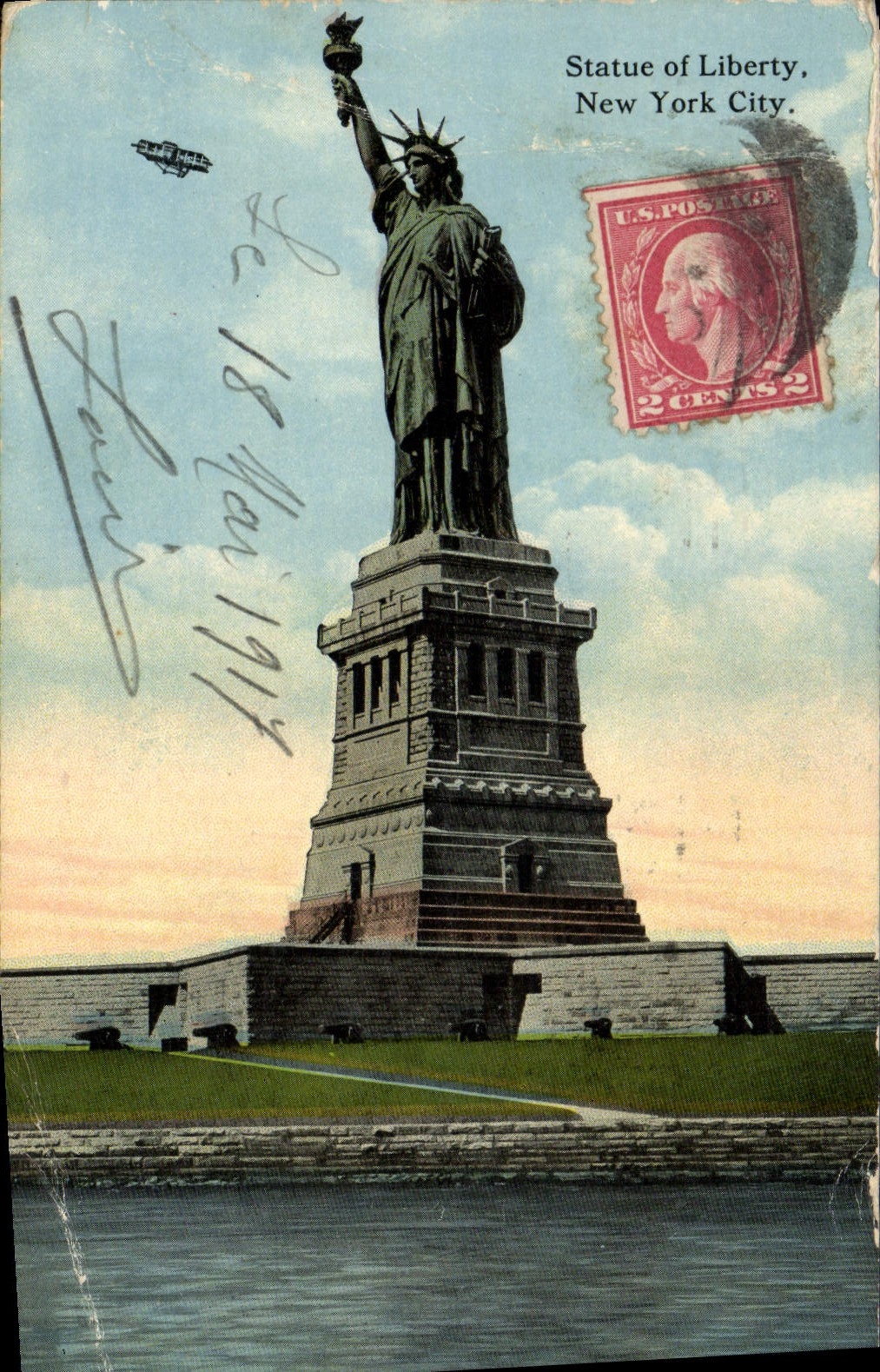 VINTAGE POSTCARD Statue of Freedom Rules Liberty New York City Avion off