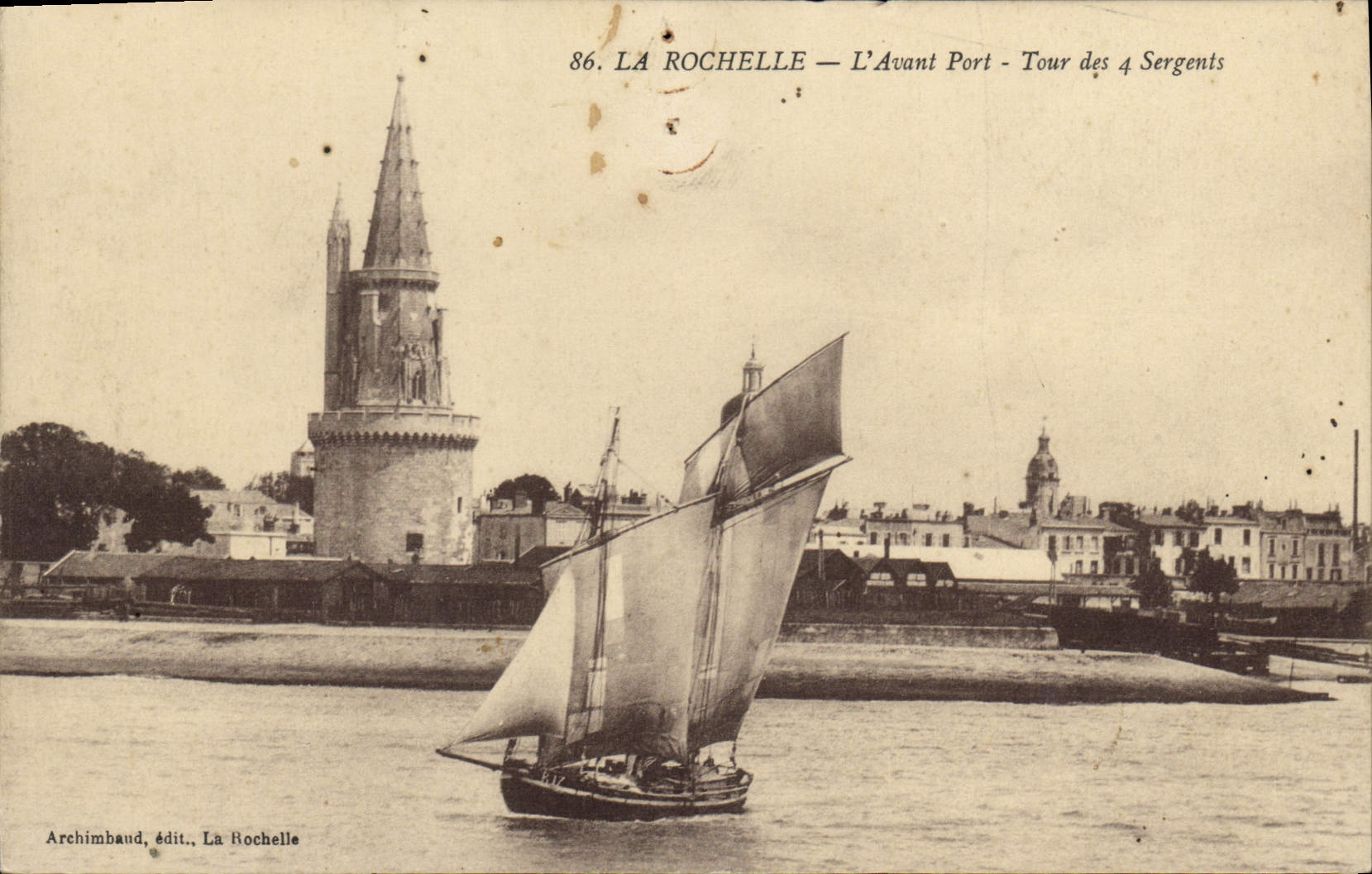 Barco de la POSTAL de la VENDIMIA del pecado de La Rochelle antes de la vuelta portuaria de los 4 sargentos