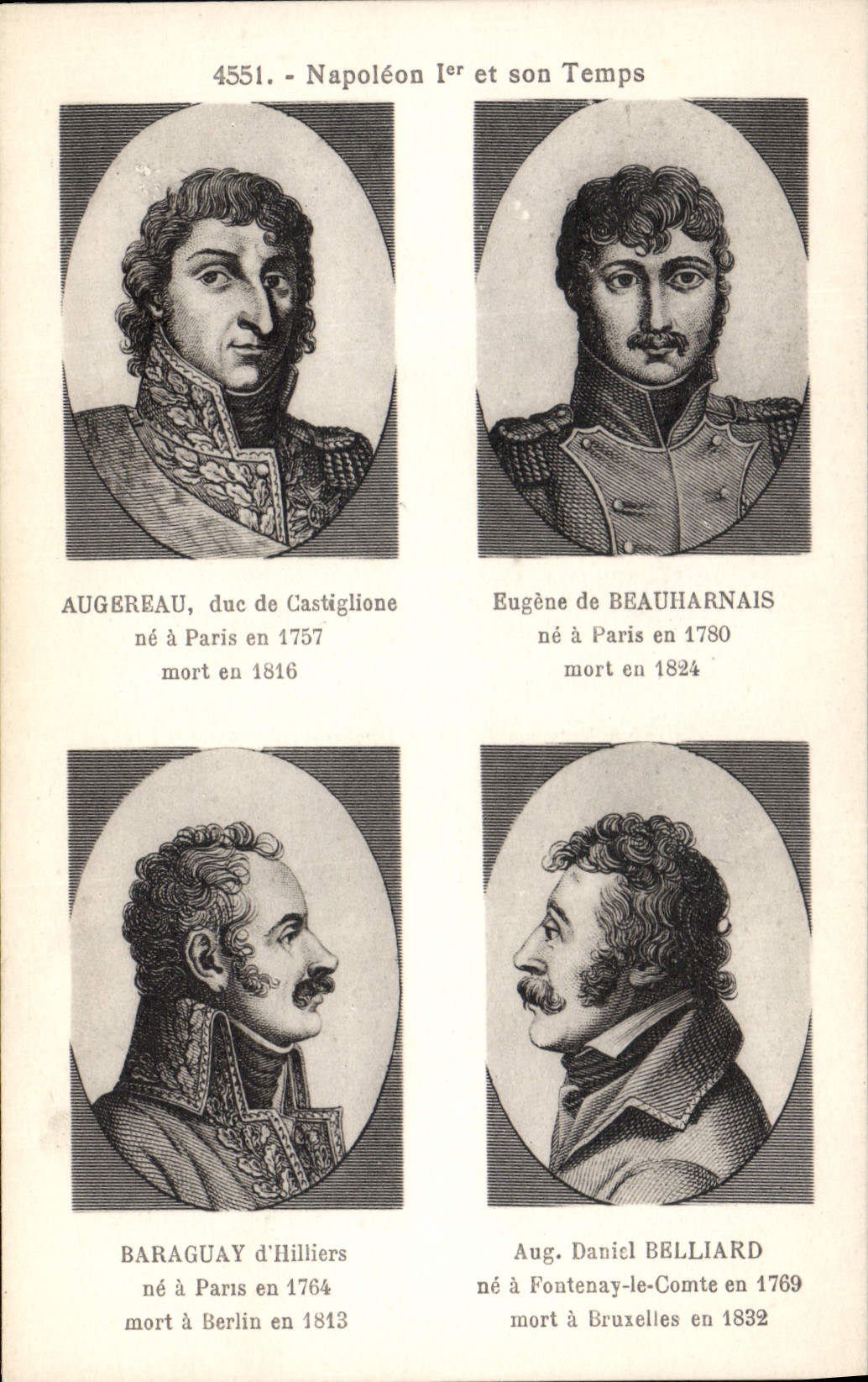 VINTAGE POSTCARD History Napoleon 1st Augereau Beauharnais Baraguay Belliard