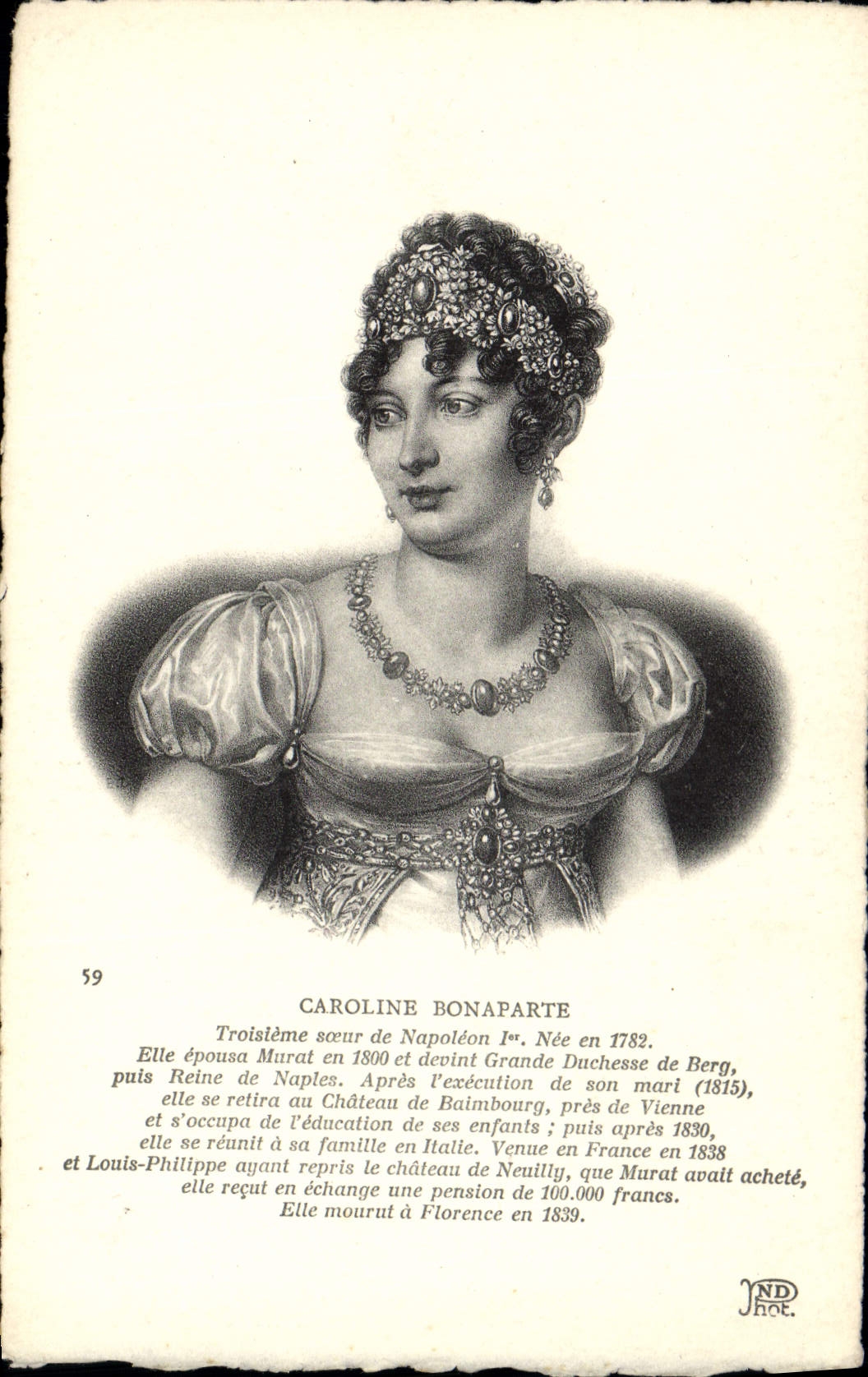 VINTAGE POSTCARD Napoleon History 1st Caroline Bonaparte