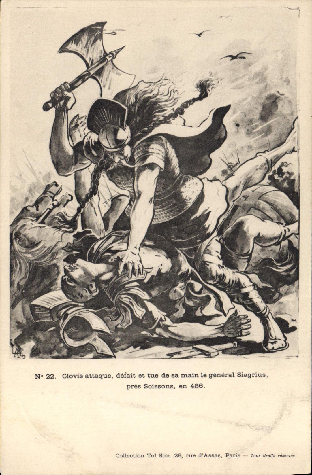 VINTAGE POSTCARD Clovis attacks