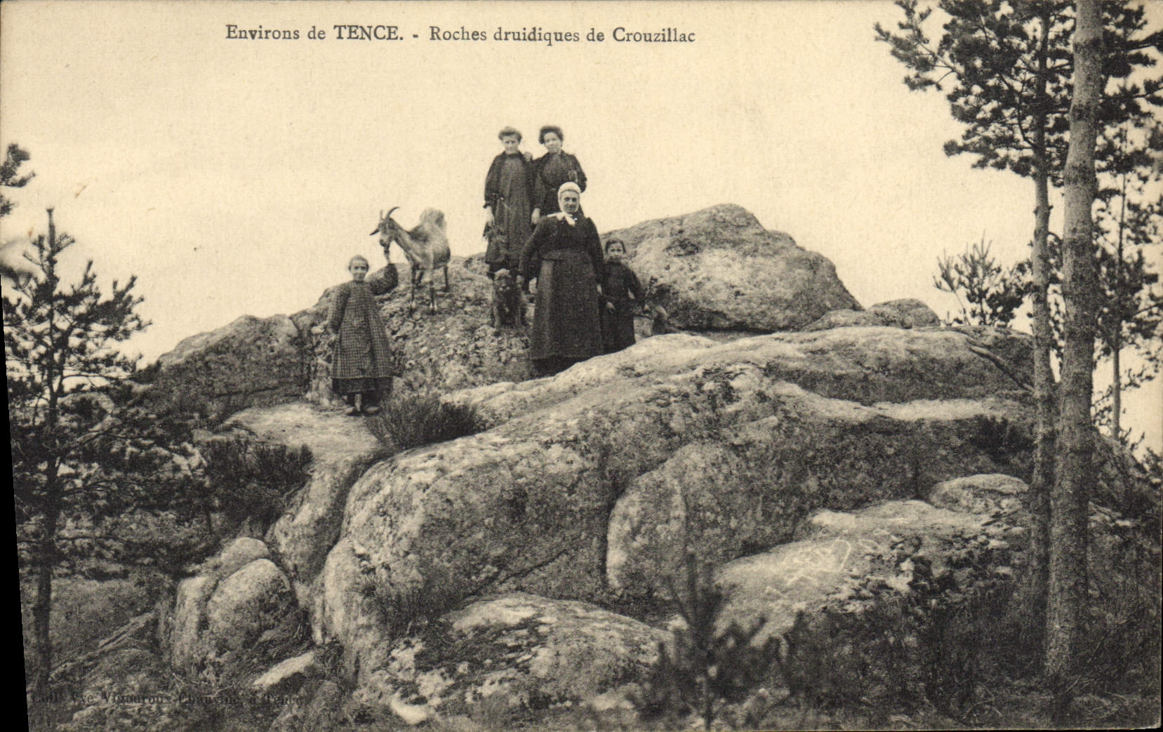 VINTAGE POSTCARD Surroundings of Tence druidic Rocks of Crouillac Goat