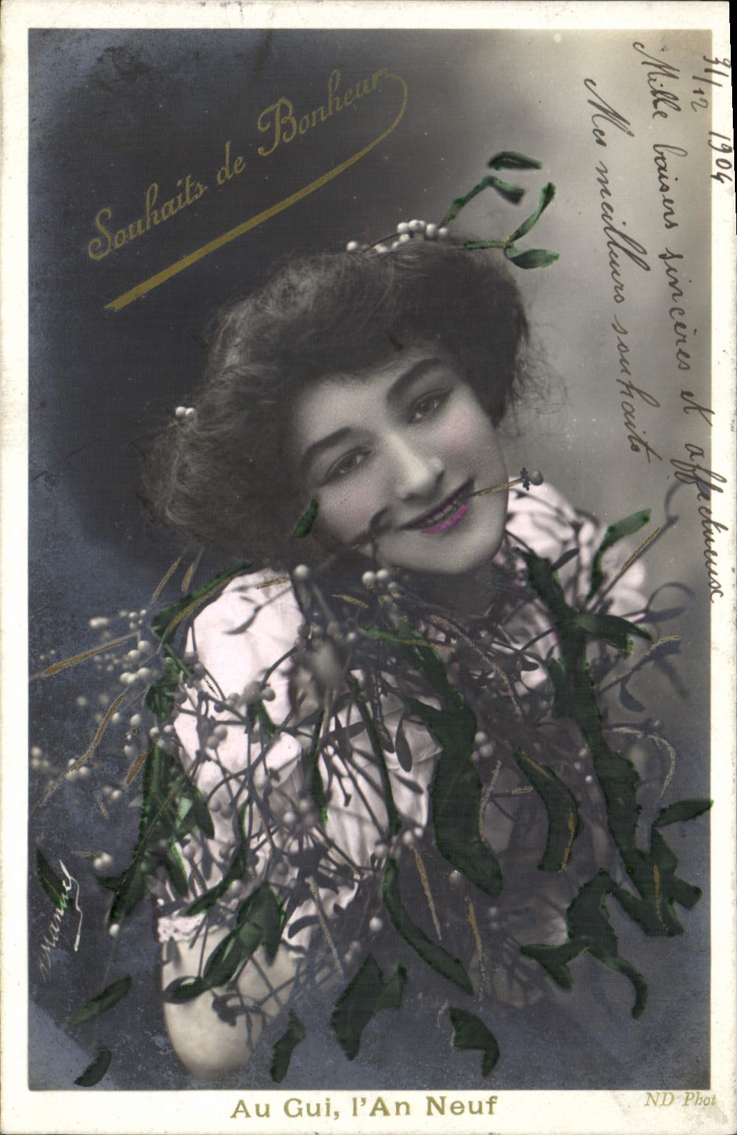 VINTAGE POSTCARD Fantasy Woman With the GUI the new year
