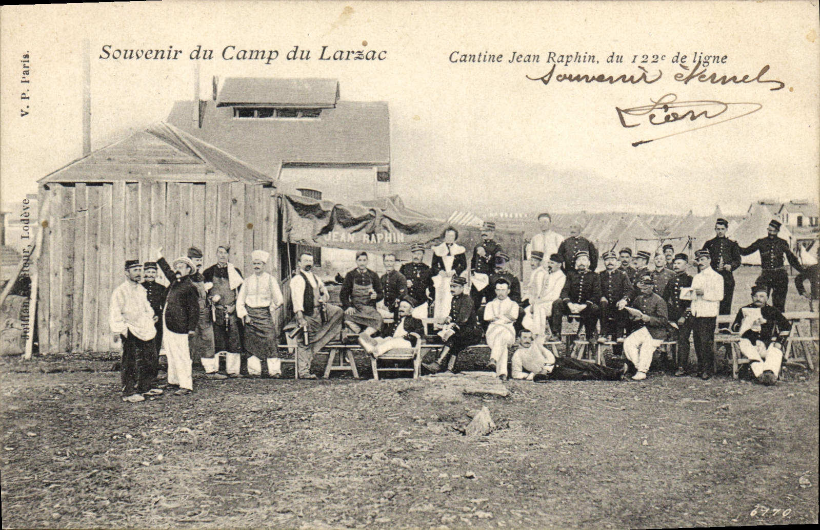 VINTAGE POSTCARD Militaria Souvenir of the camp of Larzac Canteen Jean Raphin of the 122eme of line