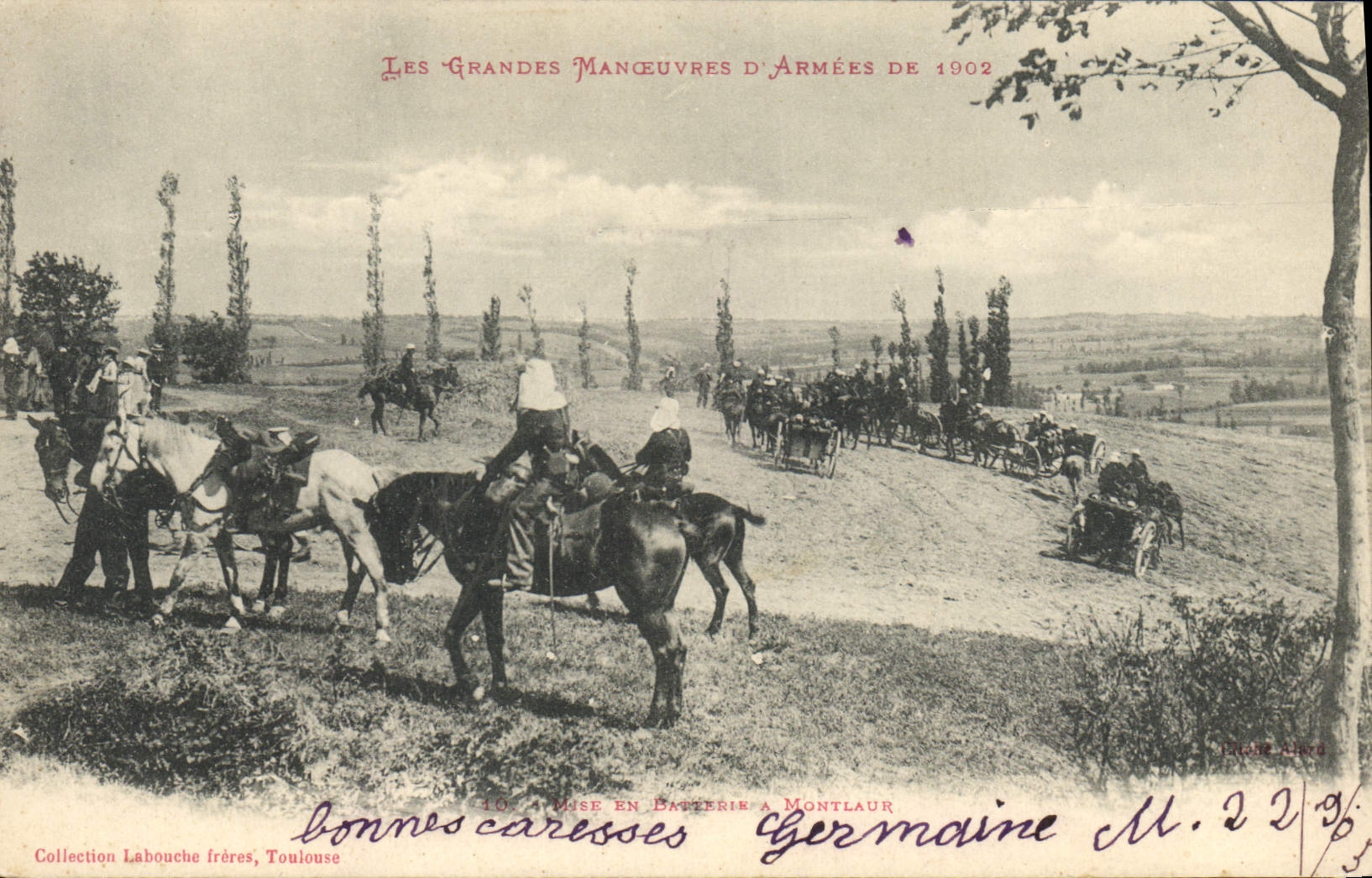 CPA Militaria Les grandes manoeuvres d'armees de 1902 Mise en batterie a Montlaur