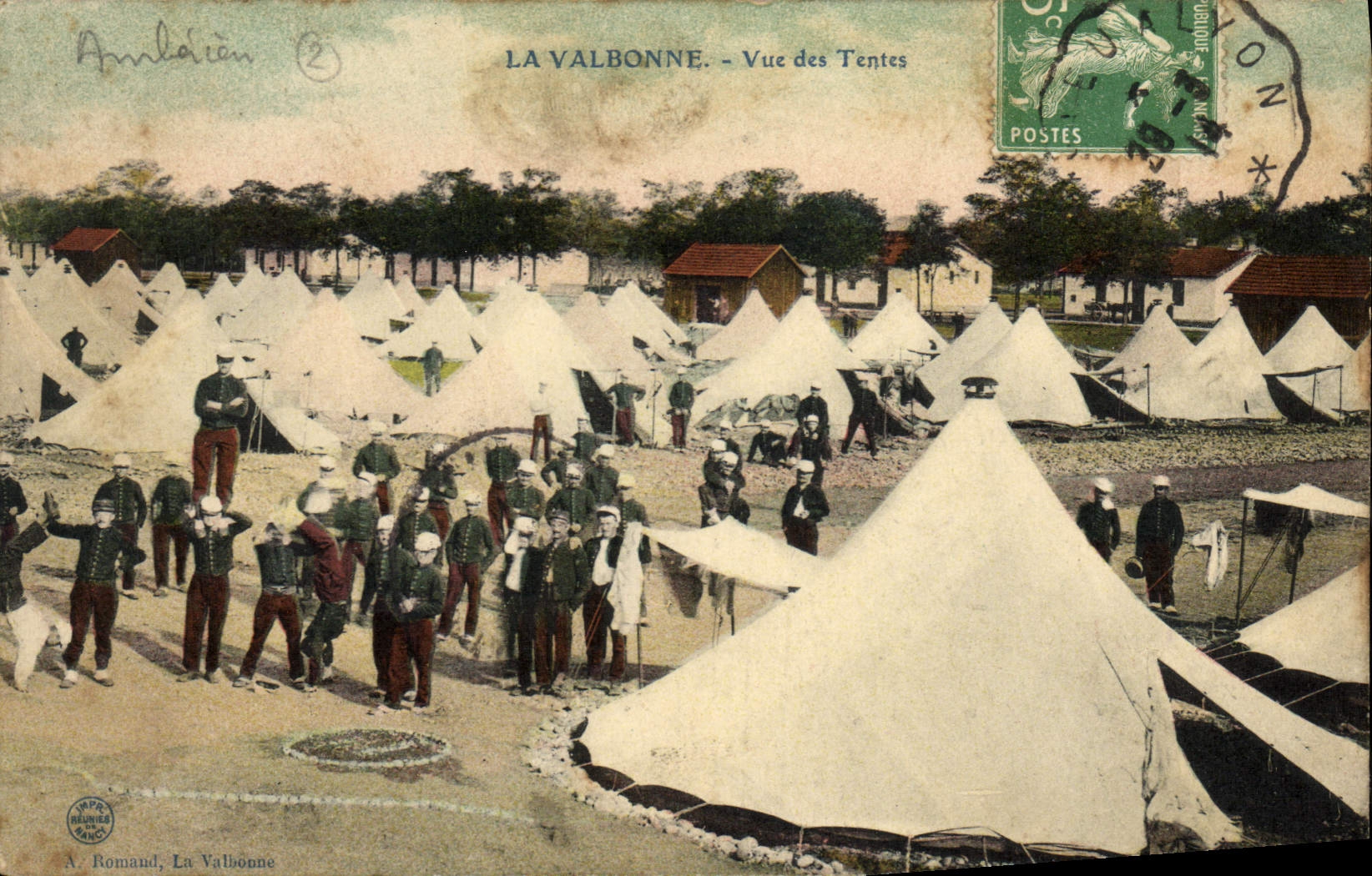 VINTAGE POSTCARD Militaria Valbonne Seen of the tents
