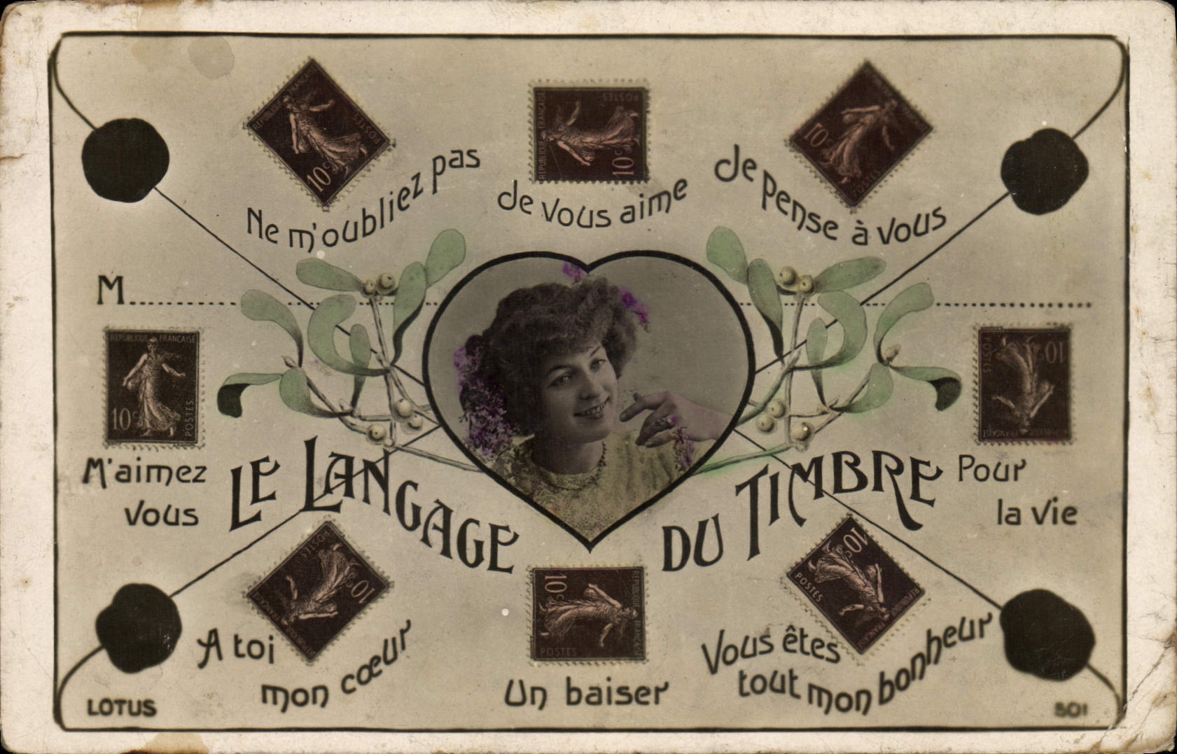 CPA Langage du timbre Semeuse 10c