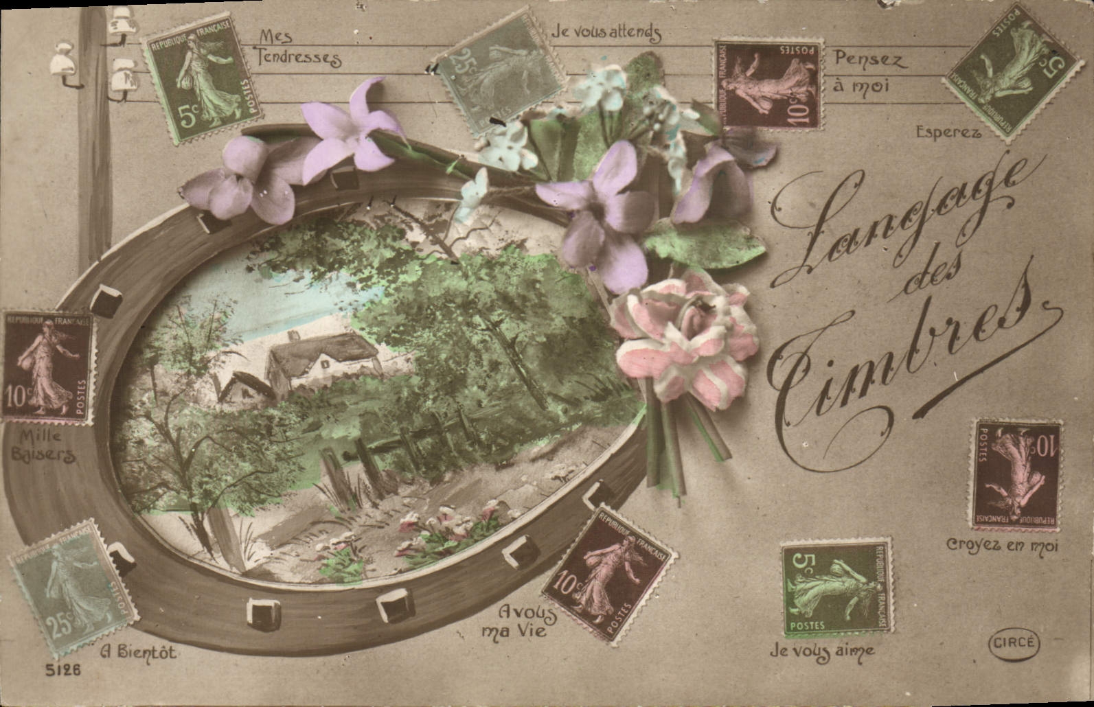 VINTAGE POSTCARD Timbres Sower Horseshoe