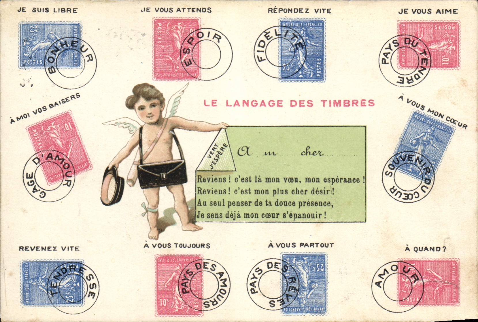 CPA Langage des timbres Semeuse Ange