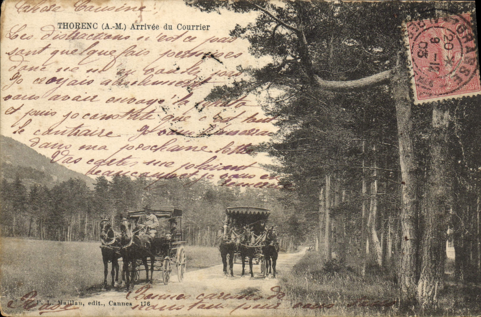 La POSTAL Thorenc de la VENDIMIA llegó de los caballos del correo