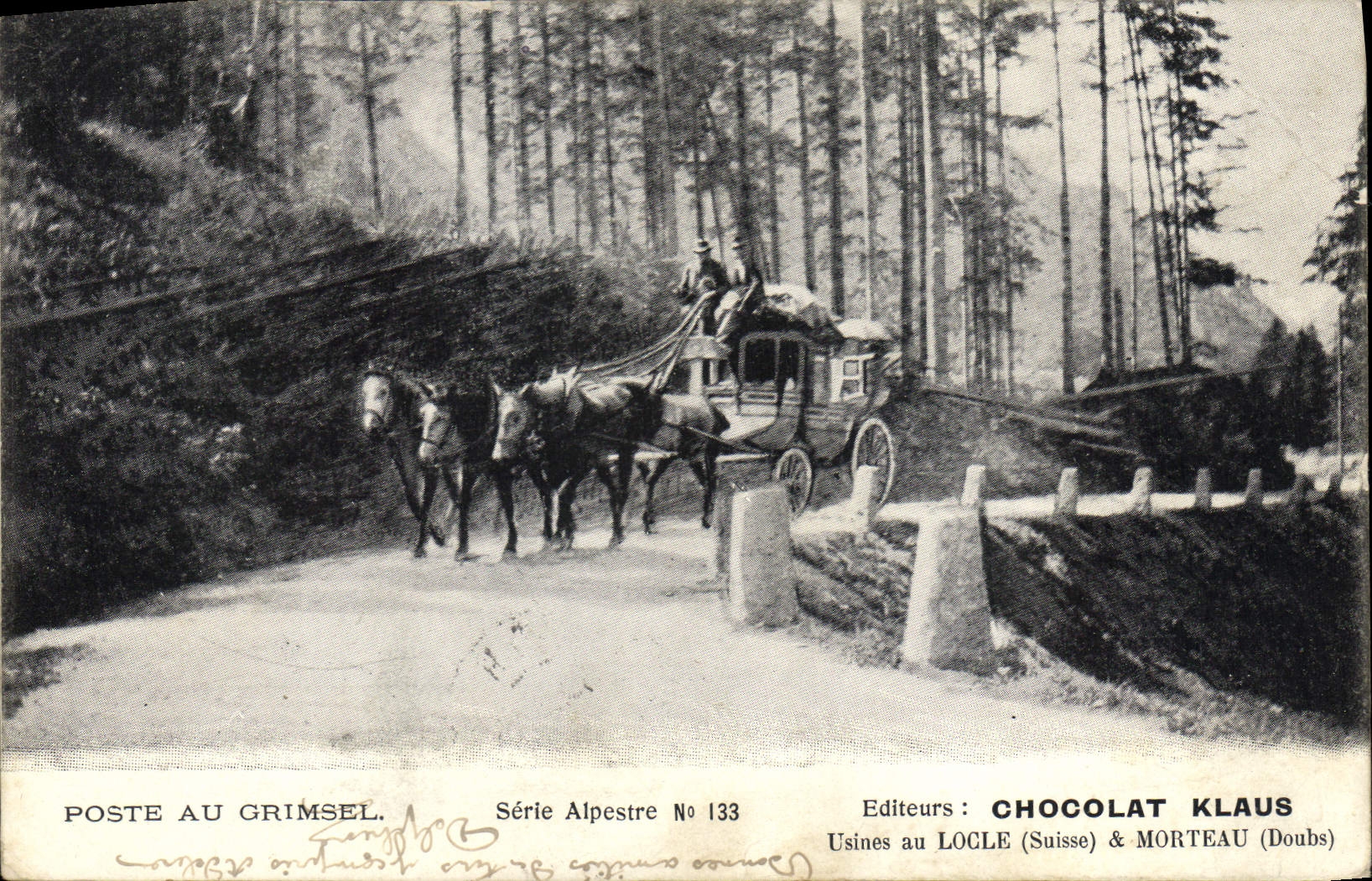 Estación de la POSTAL de la VENDIMIA en las fábricas de Klaus del chocolate de Grimsel en Locle Morteau
