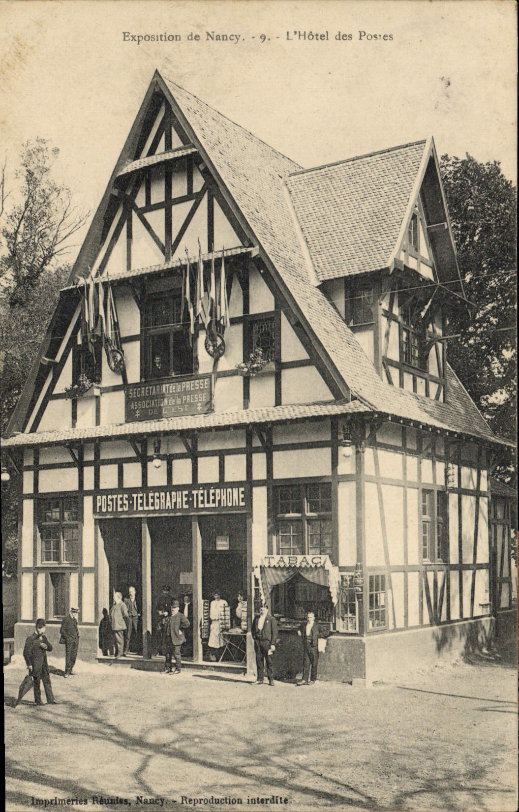 Feria de la POSTAL de la VENDIMIA de Nancy la exposición internacional Nancy 1909 de la etiqueta del edificio de la oficina de correos