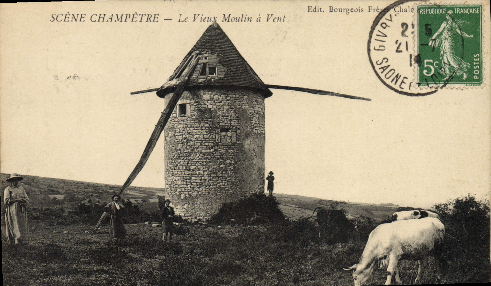 CPA Le vieux moulin a vent Vache