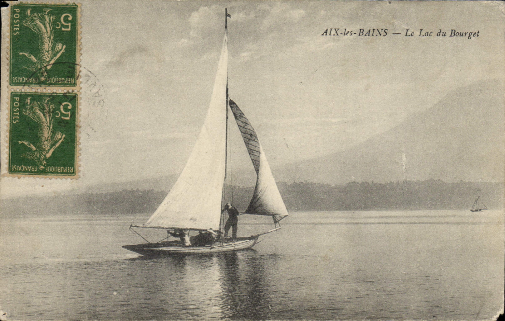 VINTAGE POSTCARD Vessel Aix Fishing les Bains the lake of Le Bourget