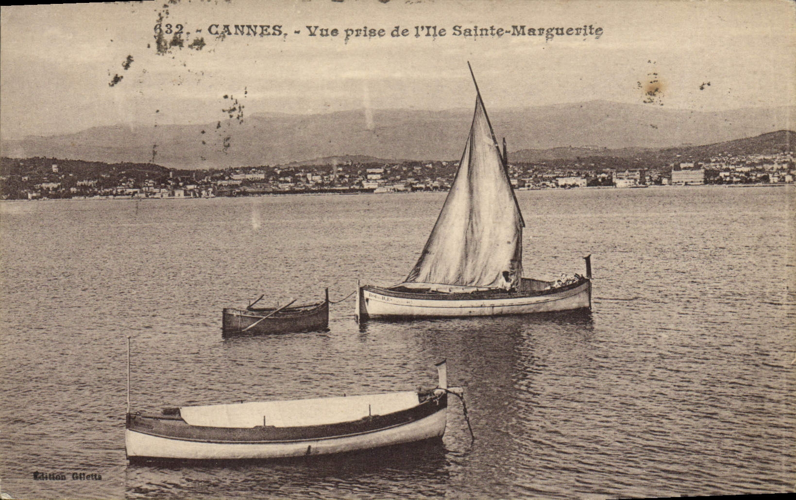 VINTAGE POSTCARD Vessel Cannes Fishing Seen from of the Island Sainte Marguerite