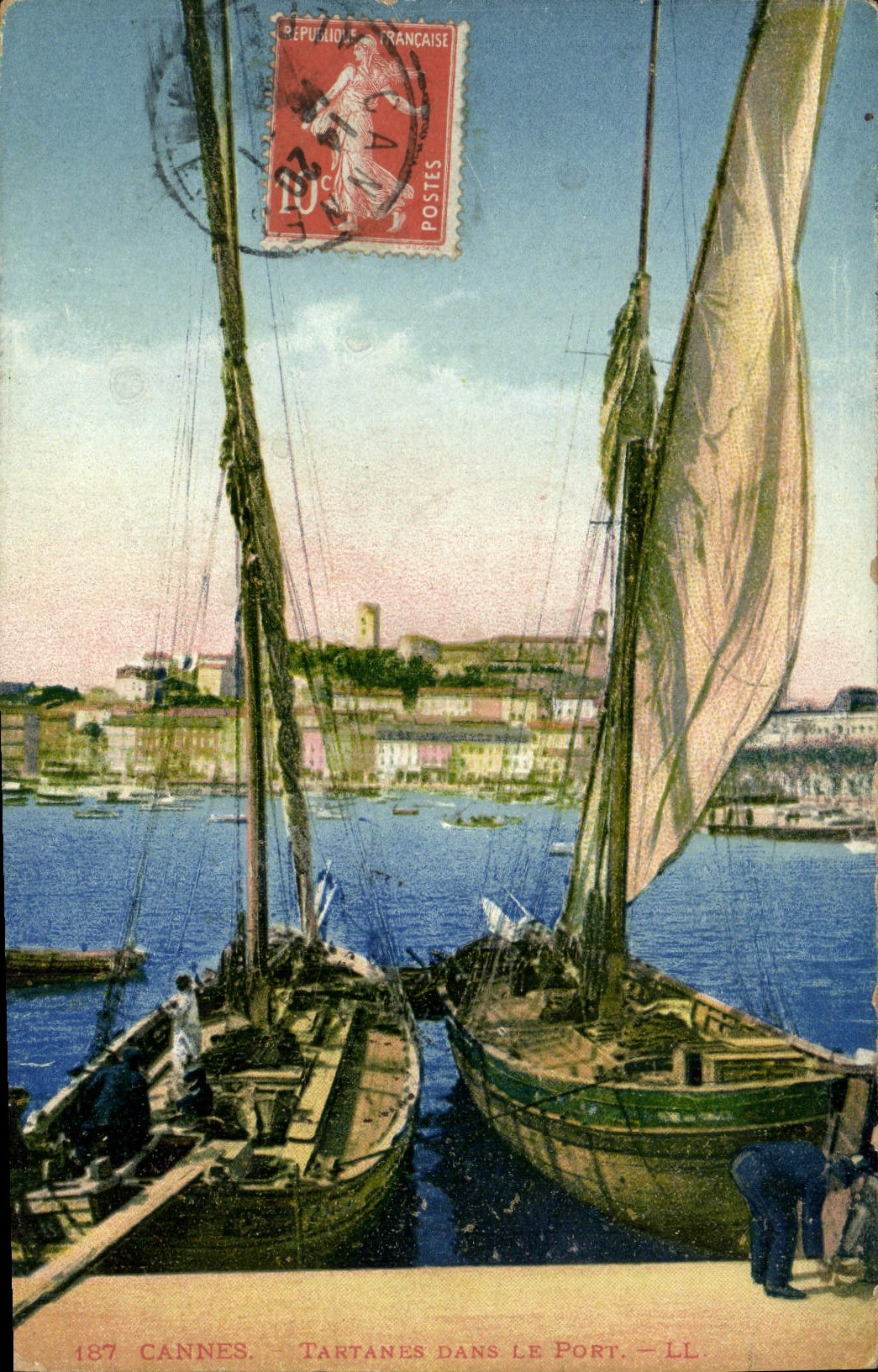 VINTAGE POSTCARD Fishing Vessel Cannes Tartanes in the port