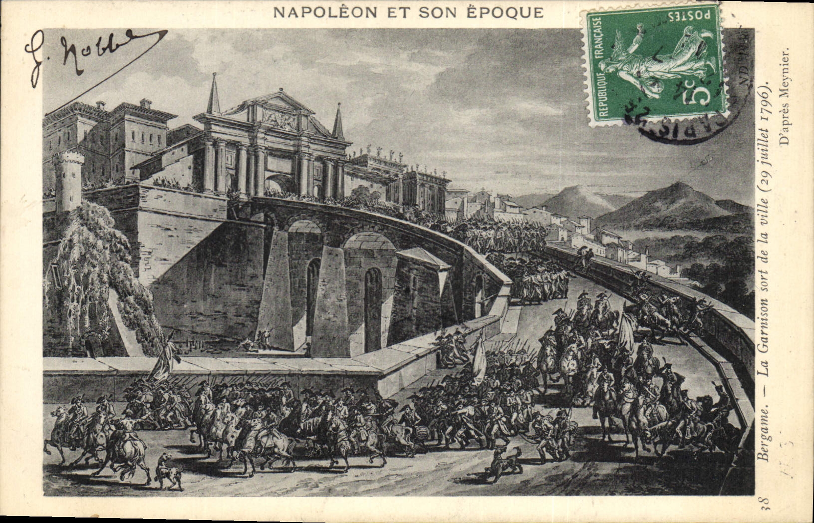 VINTAGE POSTCARD Napoleon 1st Bergane the garrison leaves the July 29th, 1796 city