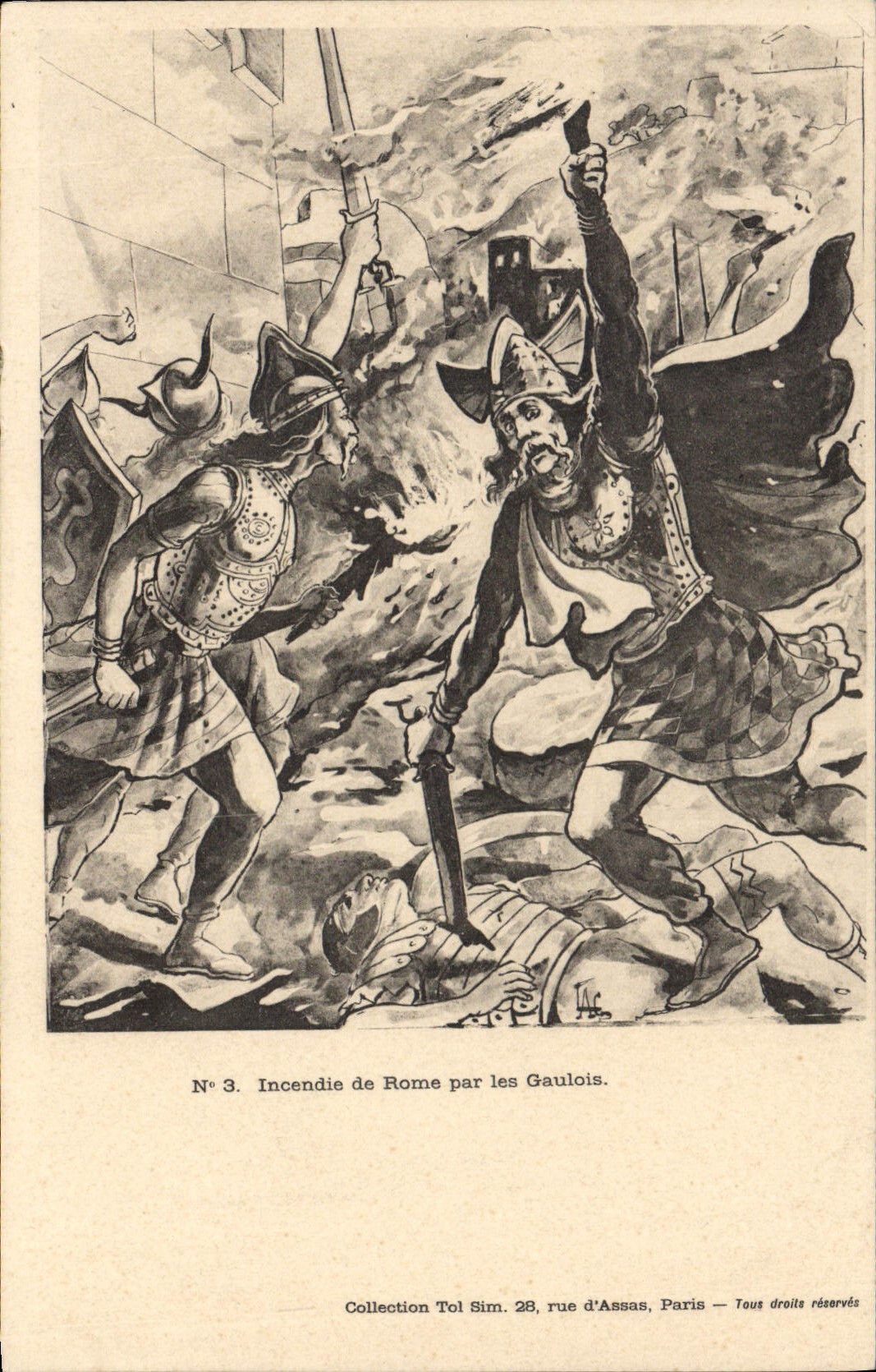 VINTAGE POSTCARD Fire of Rome by the Gallic ones