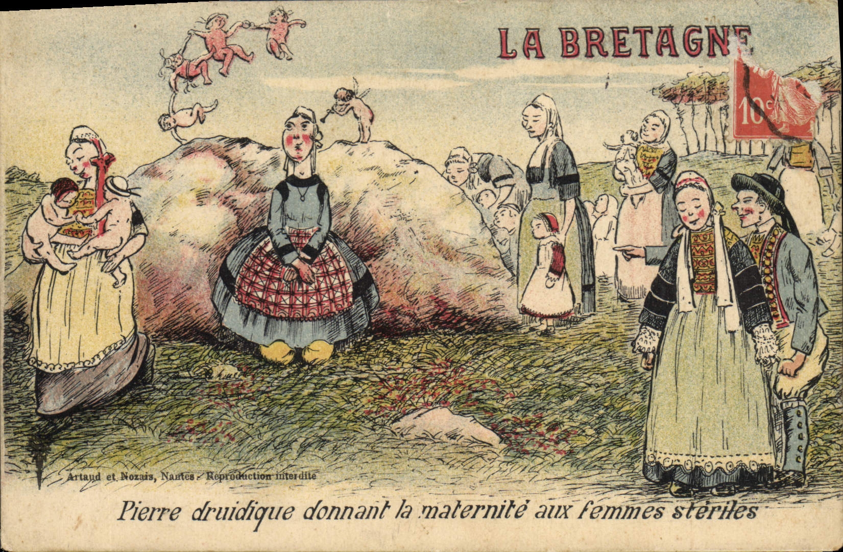 VINTAGE POSTCARD Brittany druidic stone giving maternity to the sterile women
