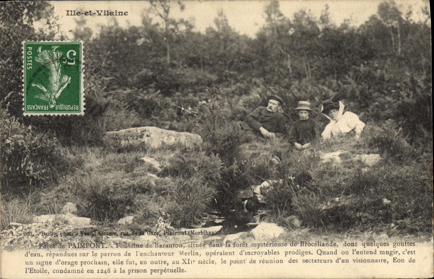 VINTAGE POSTCARD Drill of Paimpont Fountain of Baranton Merlin Enchanter