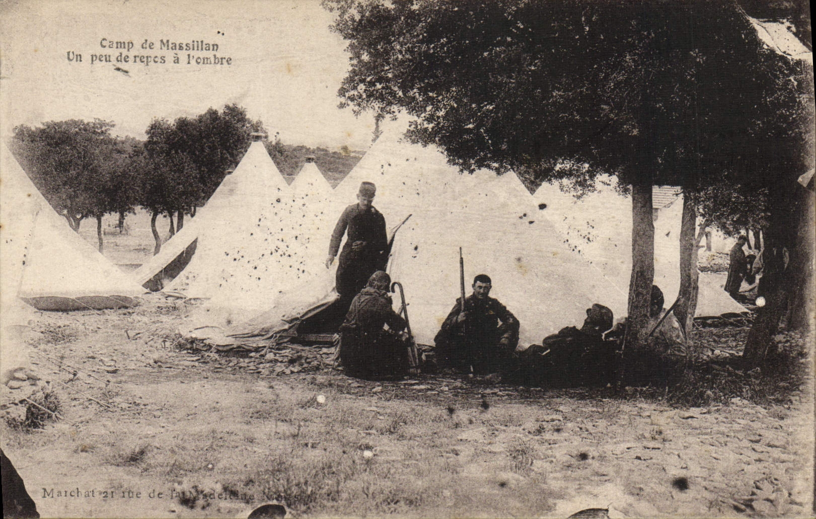 VINTAGE POSTCARD Fantasy Militaria camp of Massillan a Little rest in the shade