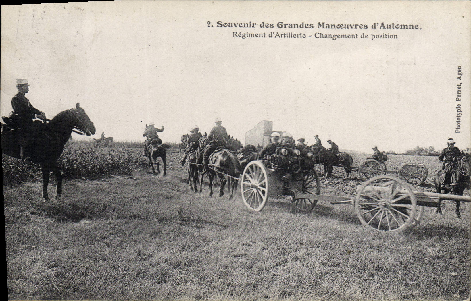 CPA Fantaisie Militaria Grandes manoeuvres d'automne Regiment d'artillerie Changement de position