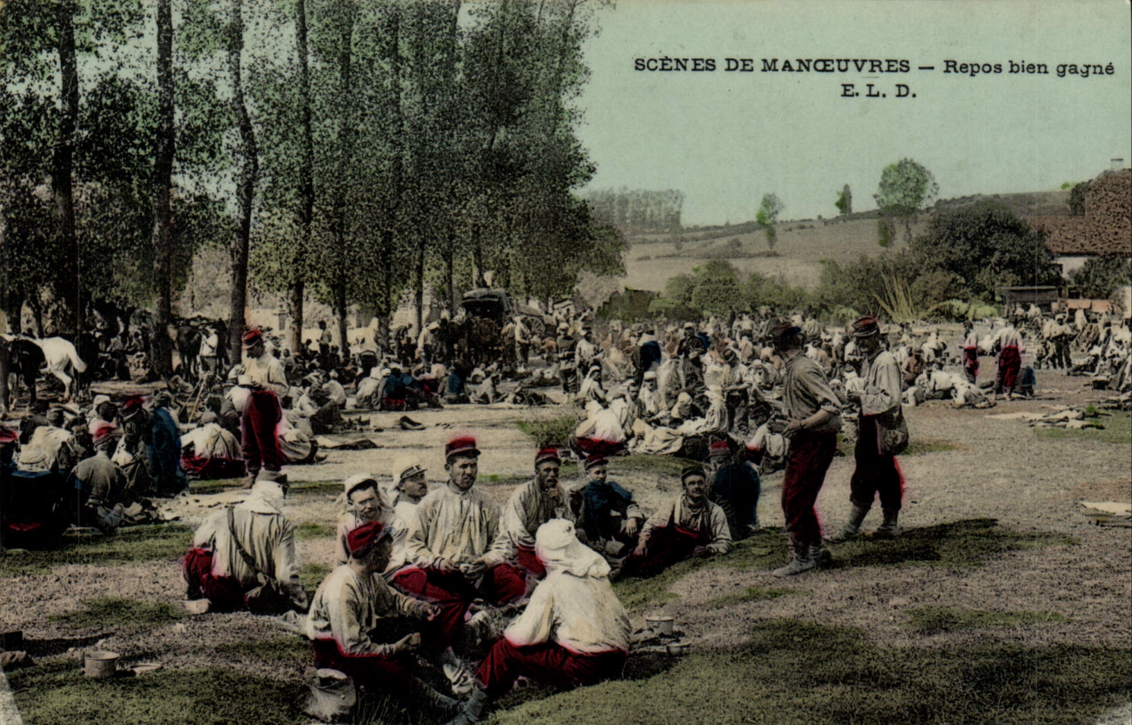 La POSTAL Fantaisie Militaria de la VENDIMIA maniobra aumentos del pozo del resto